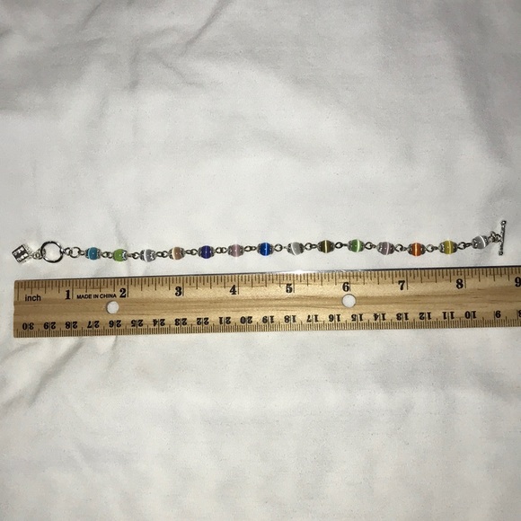 Mult-color beaded bracelet - silvertone - Picture 2 of 3